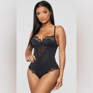 Fashion Nova Black Lace and Satin Bodysuit Teddy Lingerie in Size Small